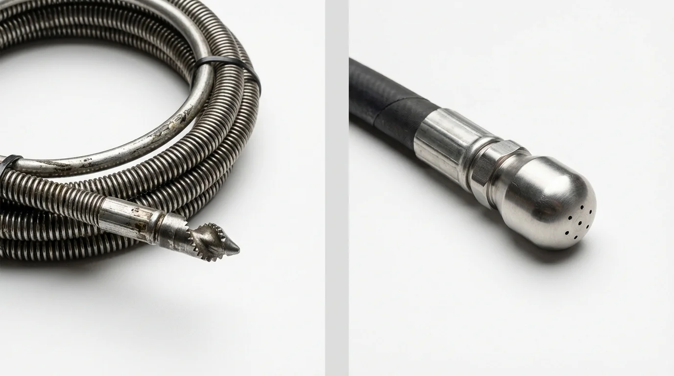 Drain snake cable and hydro jetting nozzle used for drain cleaning in Exeter, RI