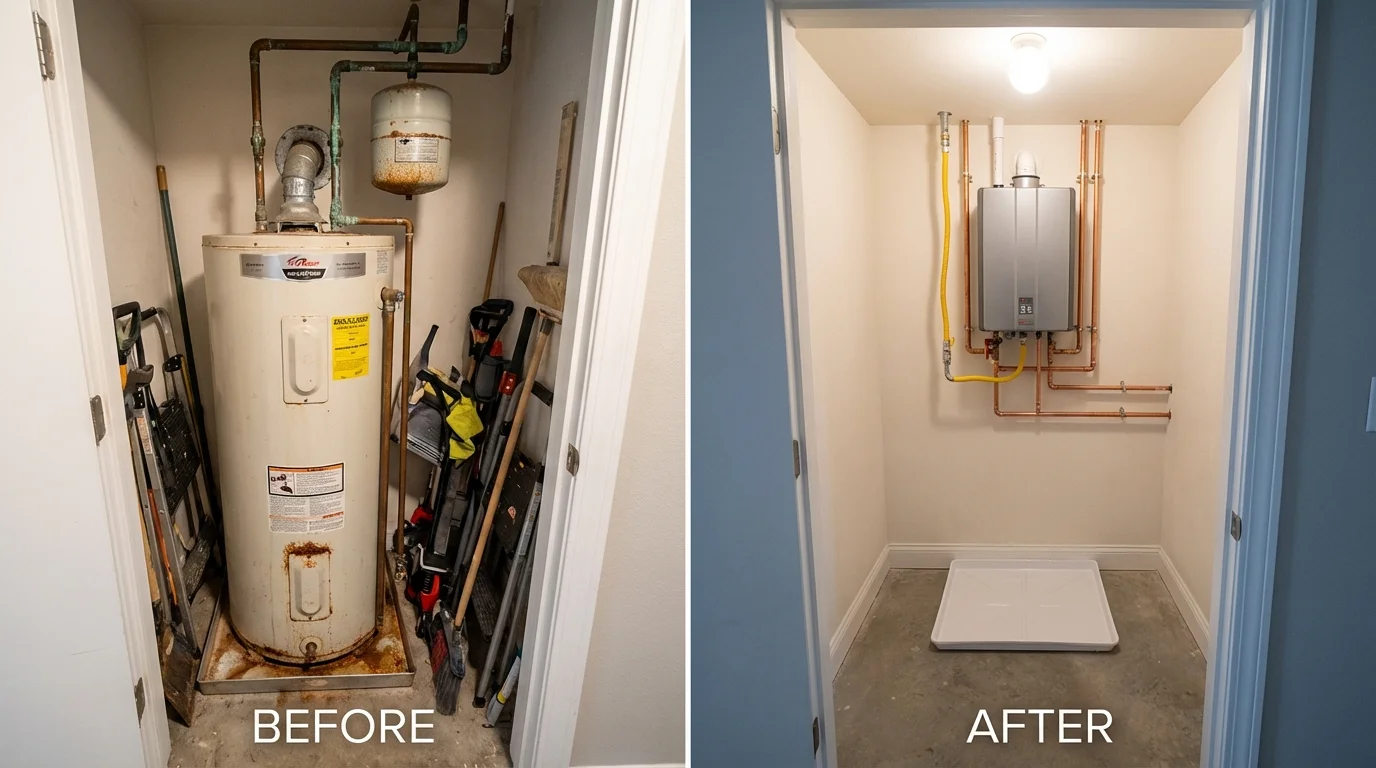 Tank water heater versus wall-mounted tankless unit comparison for Exeter, RI homeowners